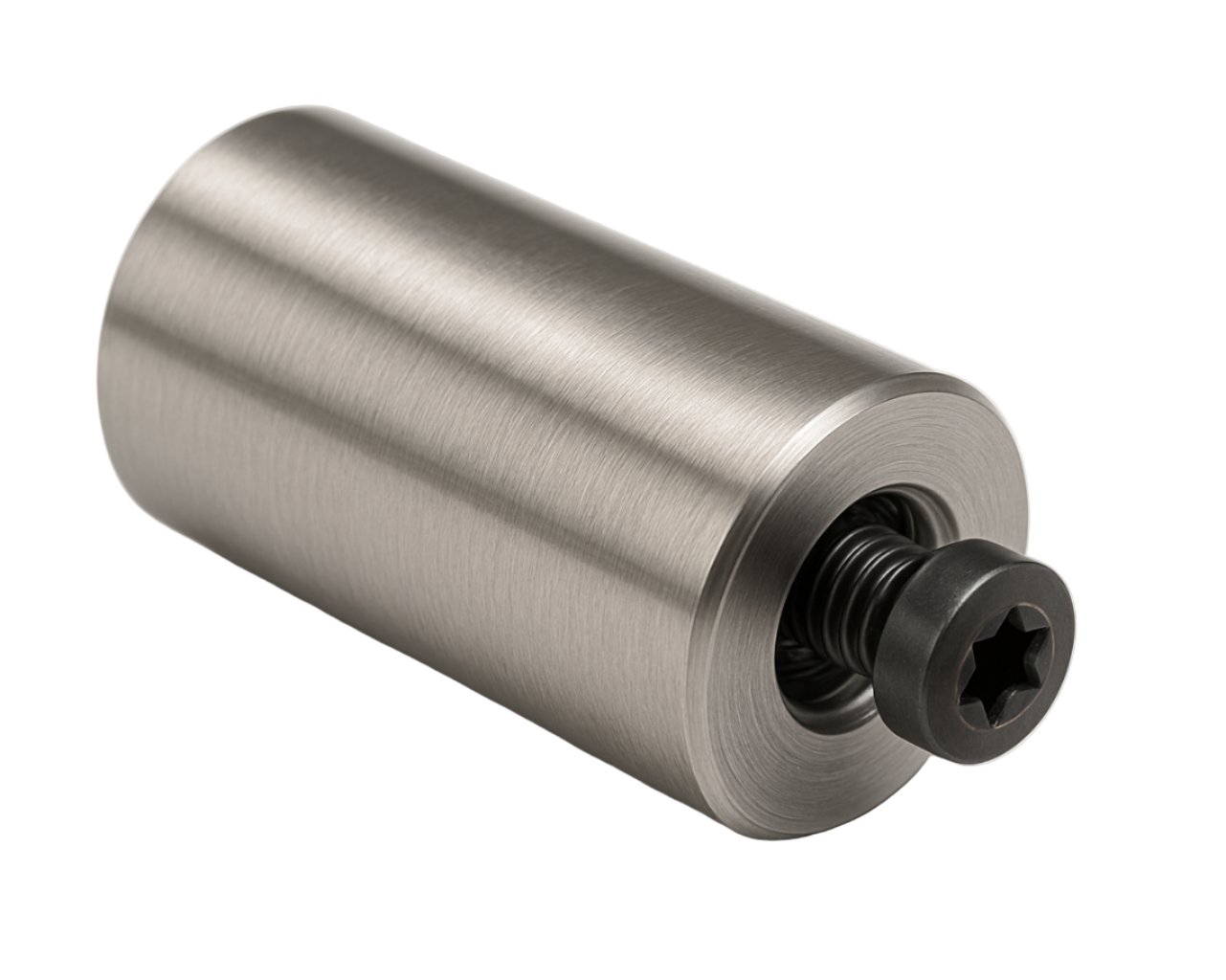 2" long  X 1" round stainless steel rod with counterbored hole with 6-32 screw socket head cap screw with Torx drive