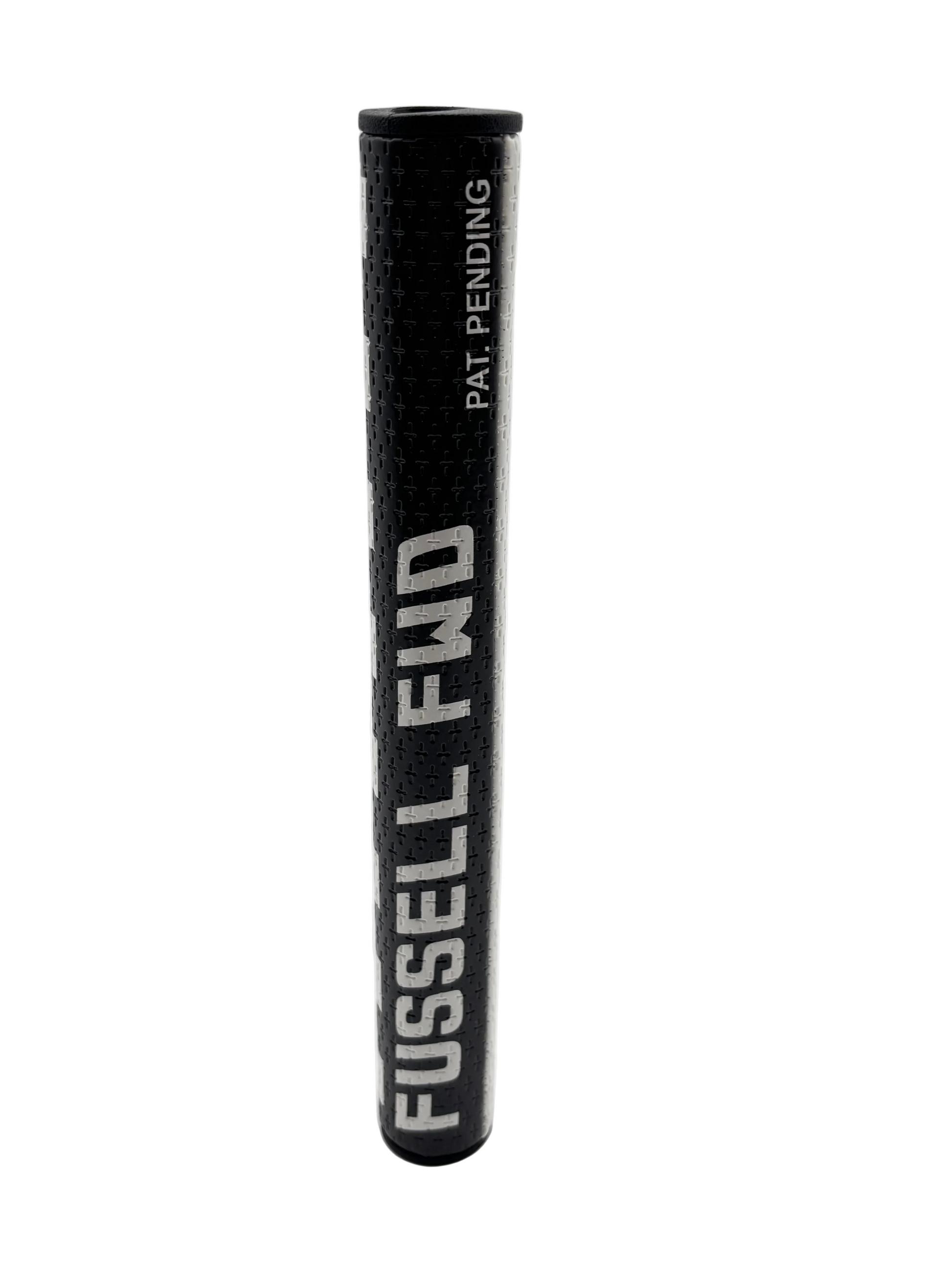 Black golf grip with 'Fussell FWD' branding on a white background