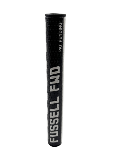 Black golf grip with 'Fussell FWD' branding on a white background