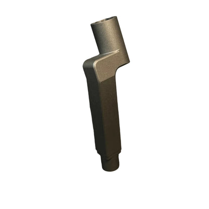 A dark gray anodized aluminum full offset BEEFY plumber neck hosel.  